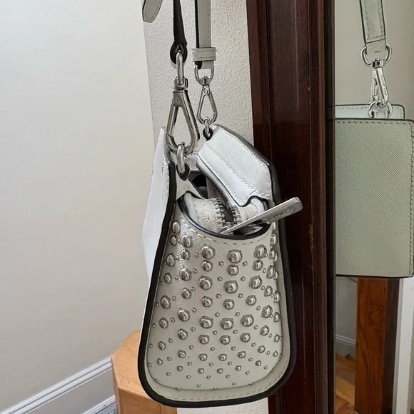 Michael Kors White Leather Studded Crossbody Bag - Picture 2 of 6